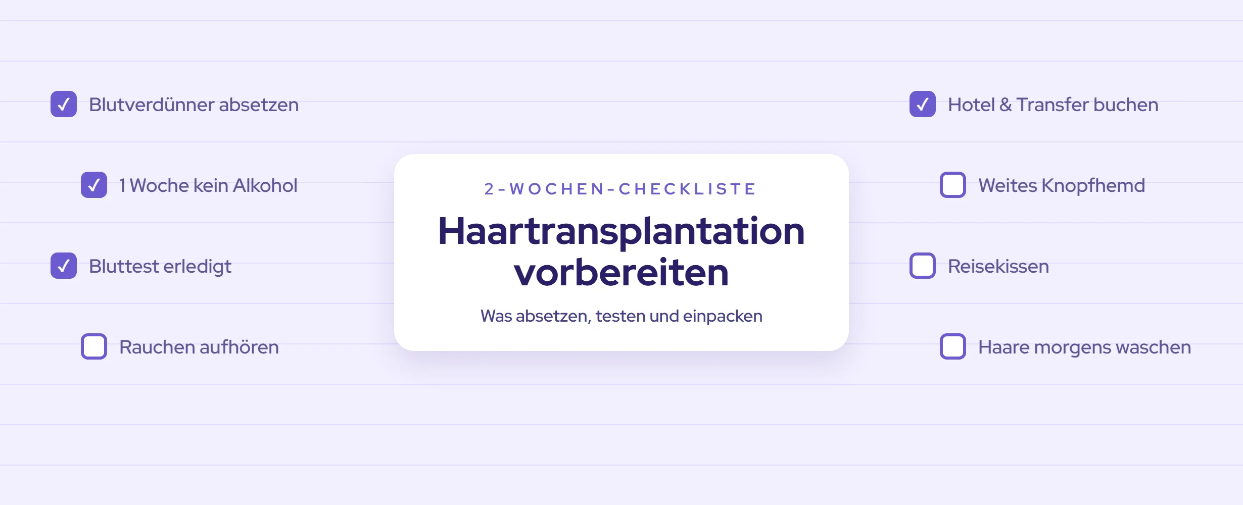 Haartransplantation vorbereiten: 2-Wochen-Checkliste (2026)