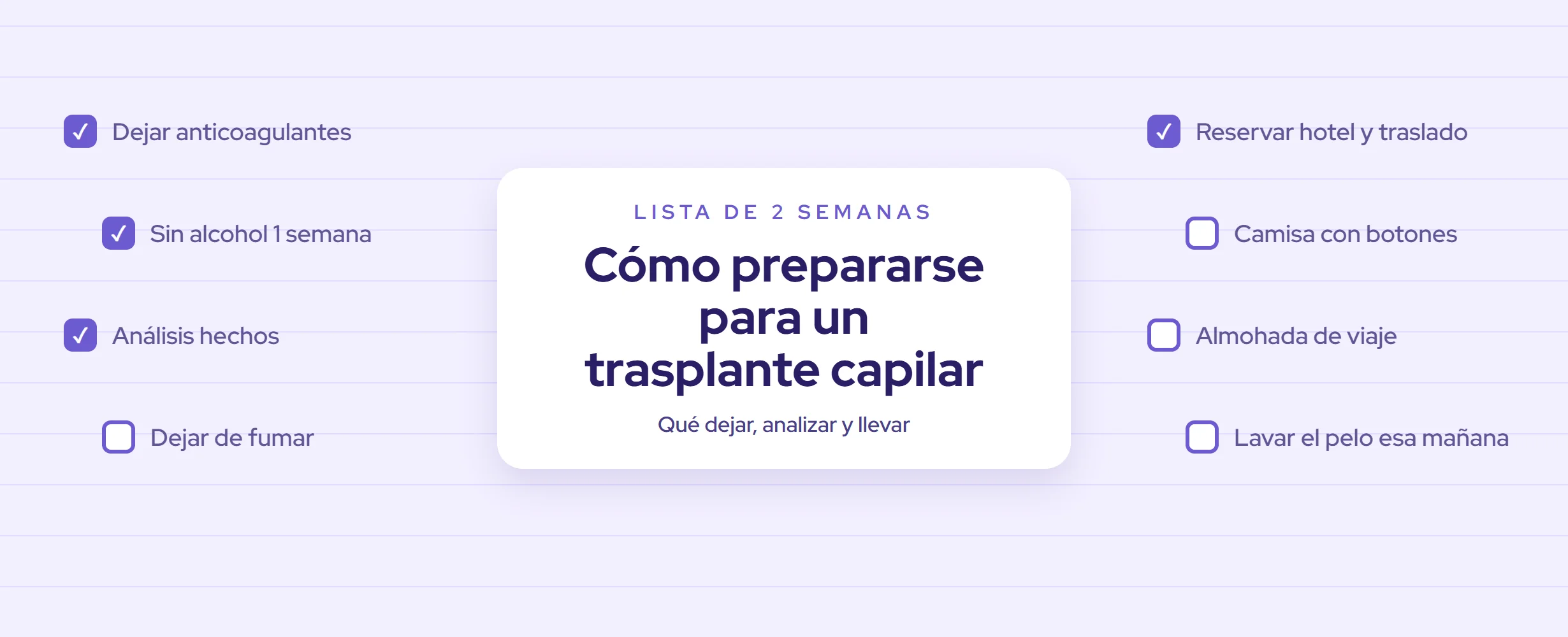 Trasplante capilar: preparación en 2 semanas (2026)