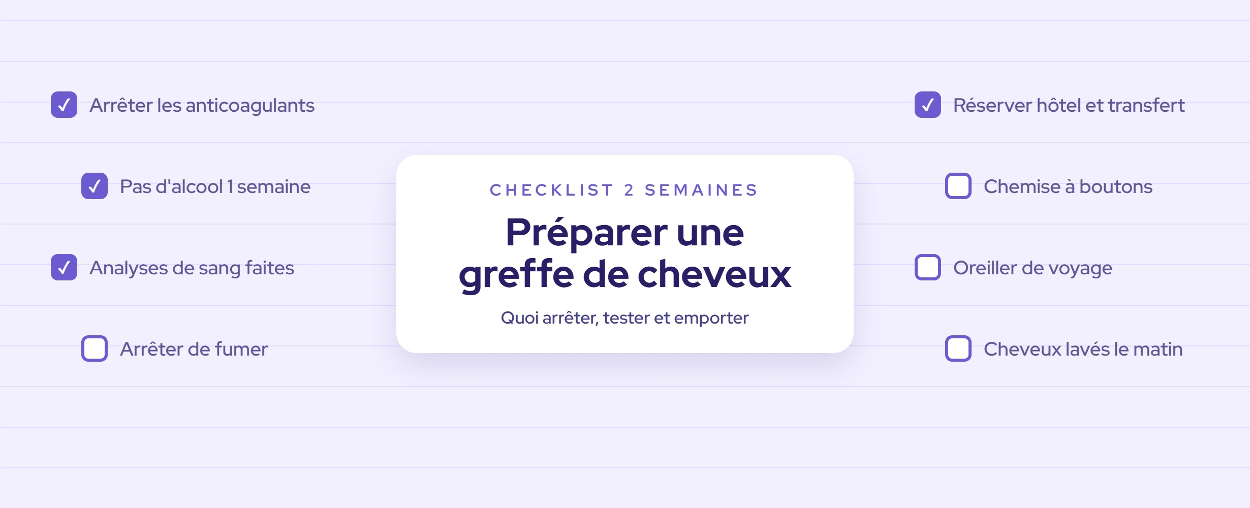 Préparer une greffe de cheveux : checklist 2 semaines (2026)